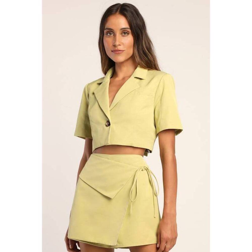 Lulus Boardroom Babe Lime Green Skort - Size S